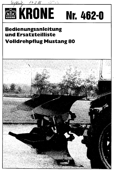 Krone Mustang_80 Ploughs Parts manual catalog PDF Download