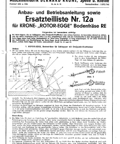 Krone RE Rotary Harrows Parts manual catalog PDF Download