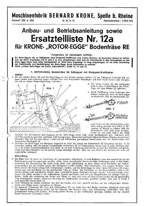 Krone RE Rotary Harrows Parts manual catalog PDF Download