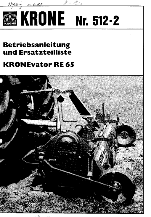 Krone RE65 Milling Machine Parts manual catalog PDF Download
