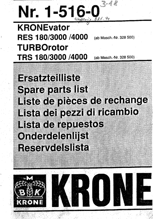 Krone RES180-3000-4000_TRS180-3000-4000 Milling Machine Parts manual catalog PDF Download