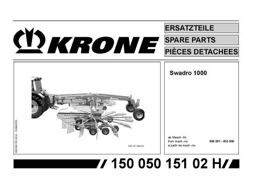 Krone Swadro_1000 Rotary Rake Parts manual catalog PDF Download
