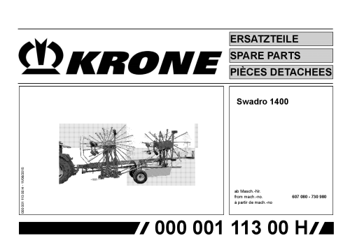 Krone Swadro_1400 Rotary Rake Parts manual catalog PDF Download