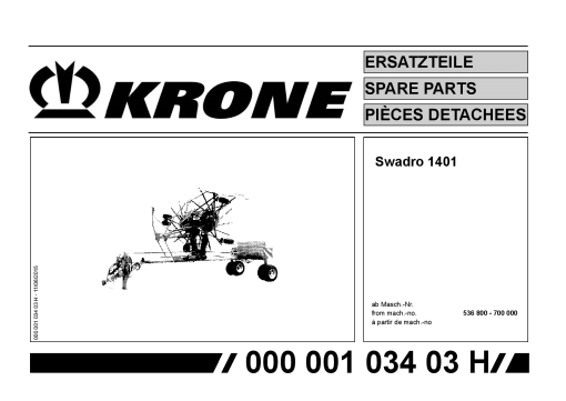 Krone Swadro_1401 Rotary Rake Parts manual catalog PDF Download