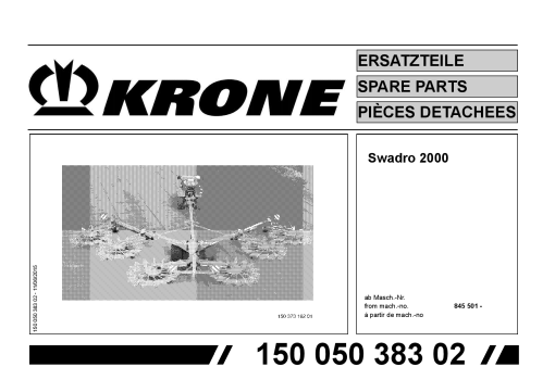 Krone Swadro_2000 Rotary Rake Parts manual catalog PDF Download