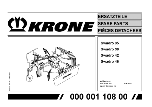 Krone Swadro_35_38_42_46 Rotary Rake Parts manual catalog PDF Download