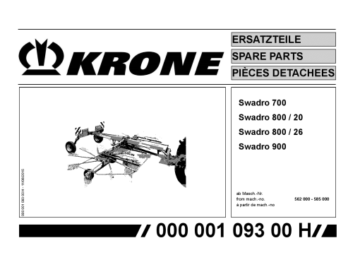 Krone Swadro_700_800-20_800-26_900 Rotary Rake Parts manual catalog PDF Download