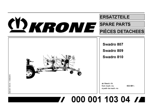 Krone Swadro_807_809_810 Rotary Rake Parts manual catalog PDF Download