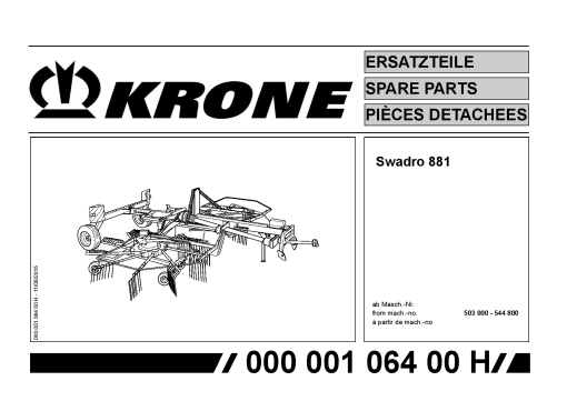 Krone Swadro_881 Rotary Rake Parts manual catalog PDF Download