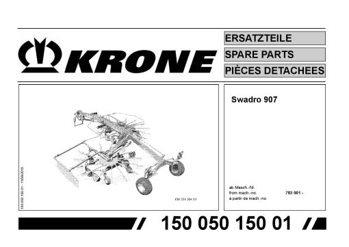 Krone Swadro_907 Rotary Rake Parts manual catalog PDF Download