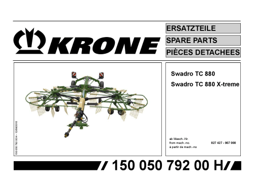 Krone Swadro_TC_880 Rotary Rake Parts manual catalog PDF Download
