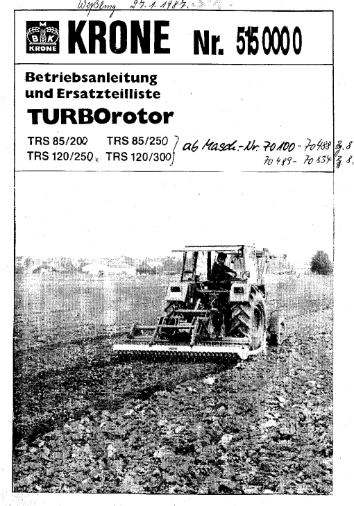 Krone TRS85-200_250.120-250_300 Rotary Harrows Parts manual catalog PDF Download