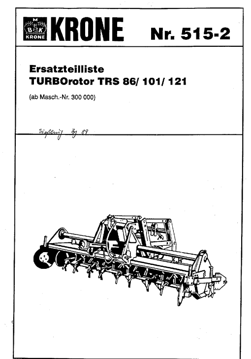 Krone TRS86_101_121 Rotary Harrows Parts manual catalog PDF Download