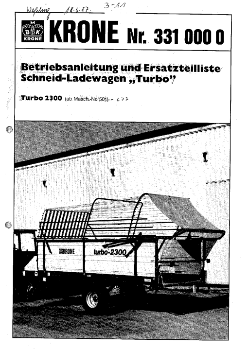 Krone Turbo_2300 Forage Wagon Parts manual catalog PDF Download