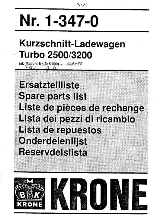 Krone Turbo_2500_3200 Forage Wagon Parts manual catalog PDF Download