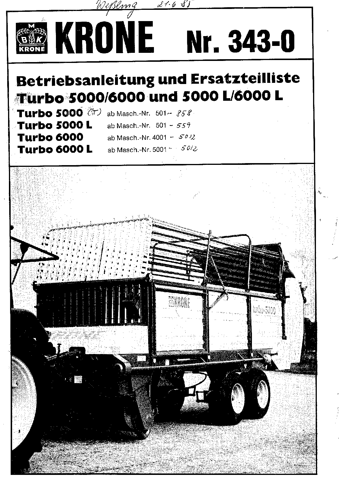 Krone Turbo_5000_6000 Forage Wagon Parts manual catalog PDF Download