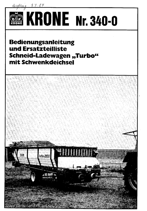 Krone Turbo_mit_Schwenkdeichsel Forage Wagon Parts manual catalog PDF Download