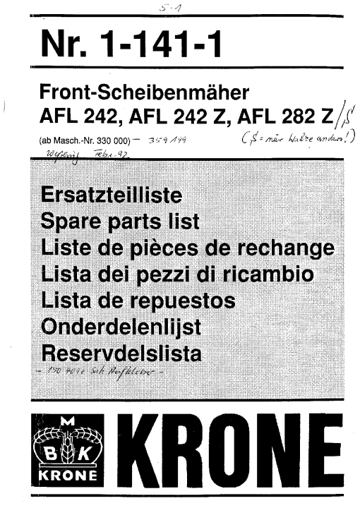 KroneAL_242_282_1992 Disc Mower Parts manual catalog PDF Download