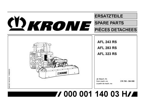 KroneAL_243_283_323_RS Disc Mower Parts manual catalog PDF Download