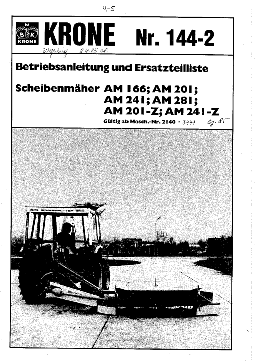 KroneA_166_201_241_281_1985 Disc Mower Parts manual catalog PDF Download