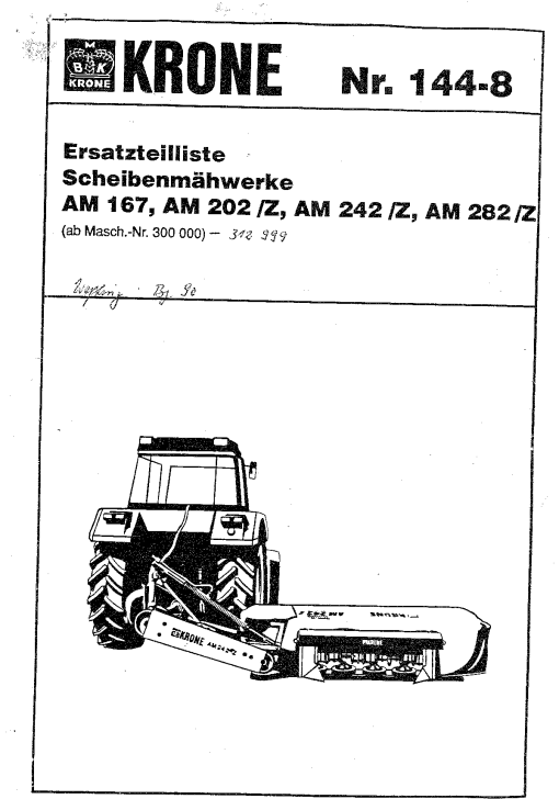 KroneA_167_202_242_282_Z_1990 Disc Mower Parts manual catalog PDF Download