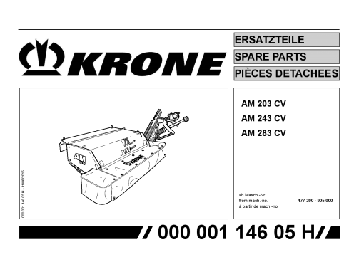 KroneA_203_243_283_CV Disc Mower Parts manual catalog PDF Download