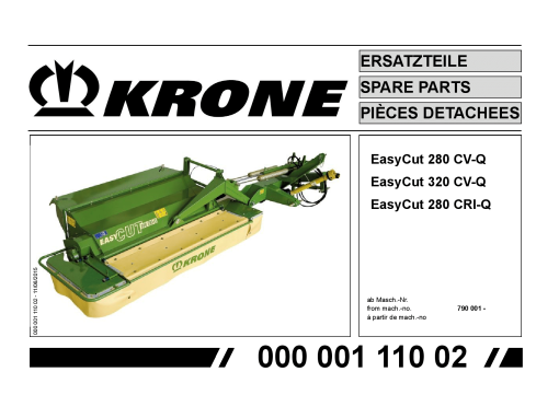 KroneEyC_280_320_CV-Q_CRI-Q Disc Mower Parts manual catalog PDF Download