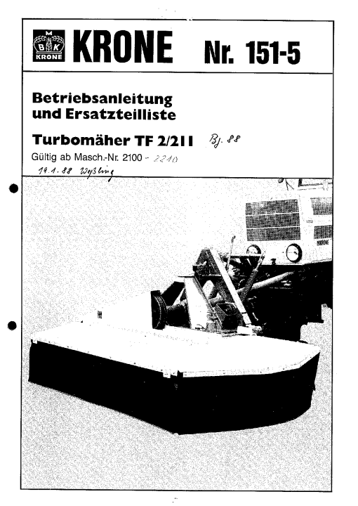 KroneT2-211_1988 Disc Mower Parts manual catalog PDF Download