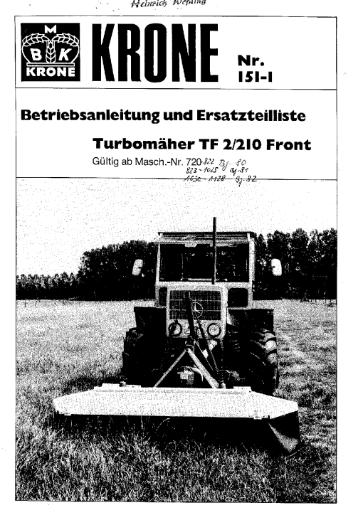 KroneT2_210_ Disc Mower Parts manual catalog PDF Download