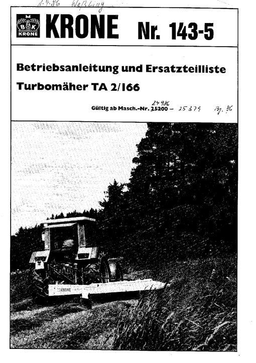 KroneTA2-166_1986 Disc Mower Parts manual catalog PDF Download