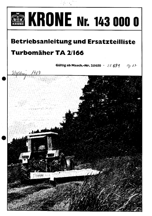 KroneTA2-166_1987 Disc Mower Parts manual catalog PDF Download