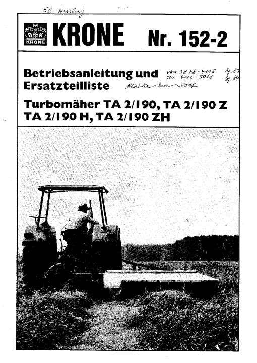 KroneTA2-190_Z_H_ZH_1983 Disc Mower Parts manual catalog PDF Download