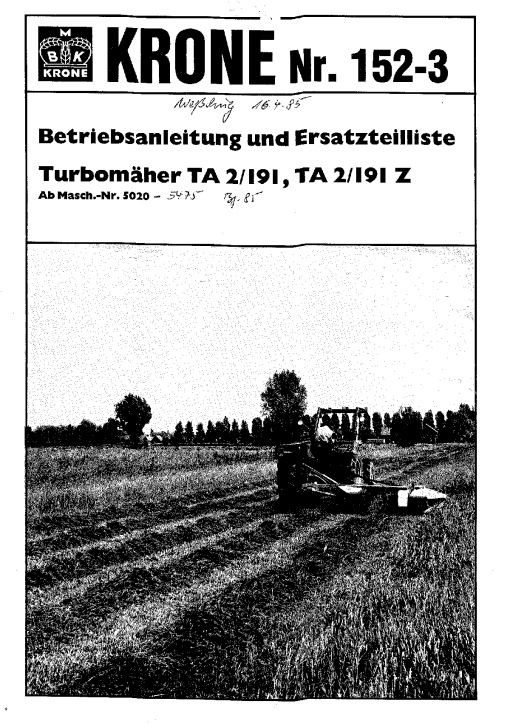 KroneTA2-191_Z_1985 Disc Mower Parts manual catalog PDF Download