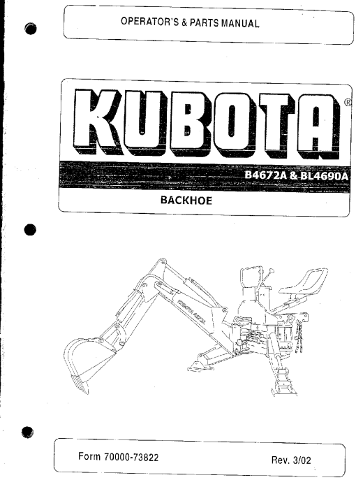 Kubota B4672A_BL4690A Backhoes Parts manual catalog PDF Download