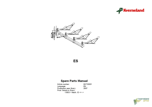 Kverneland ES Parts manual catalog PDF Download