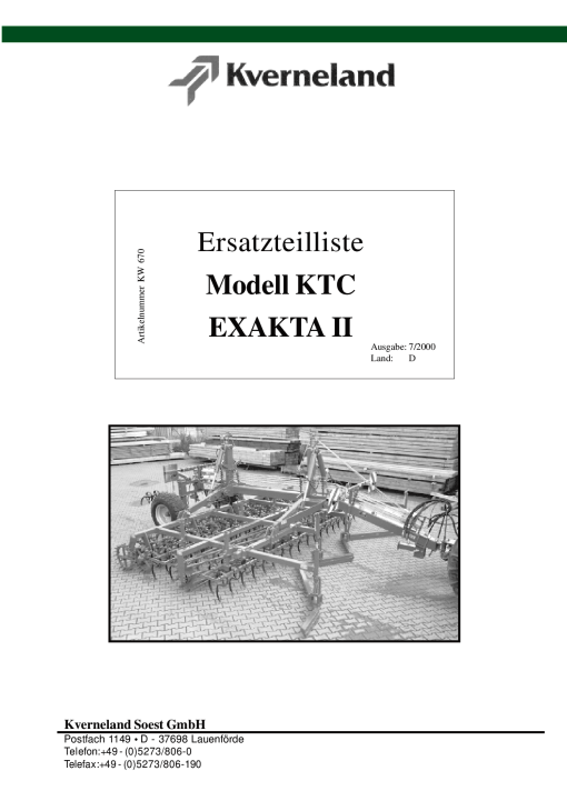 Kverneland KTC_Exacta_II Parts manual catalog PDF Download