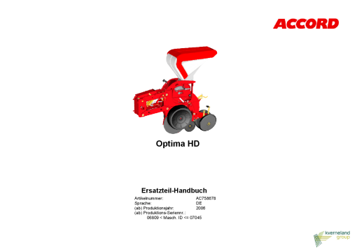 Kverneland Kverneland-Optima-HD Parts manual catalog PDF Download