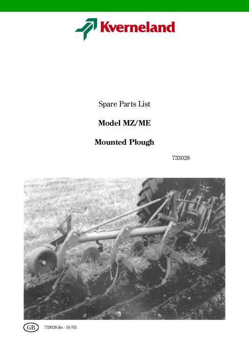 Kverneland MZ_ME Parts manual catalog PDF Download