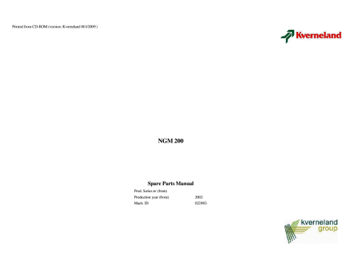 Kverneland NGM200 Parts manual catalog PDF Download