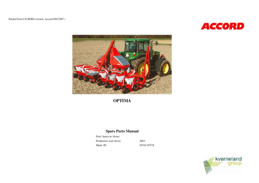Kverneland Optima Parts manual catalog PDF Download