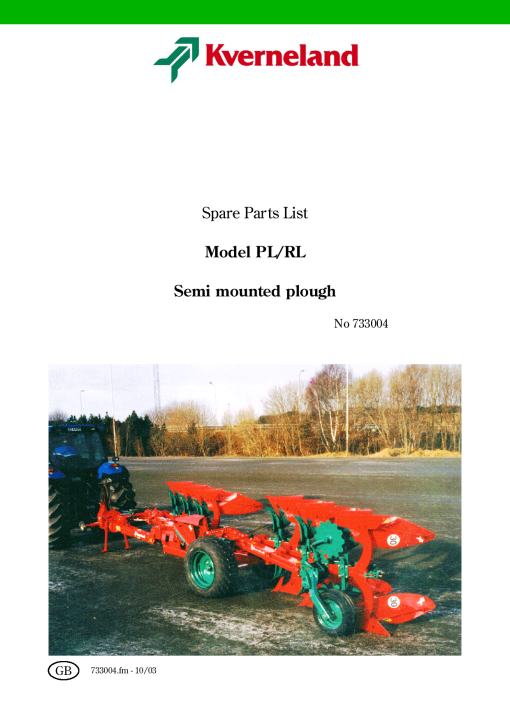 Kverneland PL_RL Parts manual catalog PDF Download