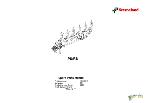 Kverneland PS_RS Parts manual catalog PDF Download