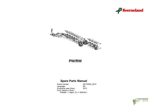 Kverneland PW_RW_2012 Parts manual catalog PDF Download