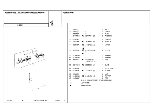 Landini 30 8830 Accessories Parts manual catalog PDF Download