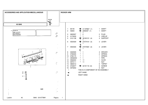 Landini 40 5840 Accessories Parts manual catalog PDF Download