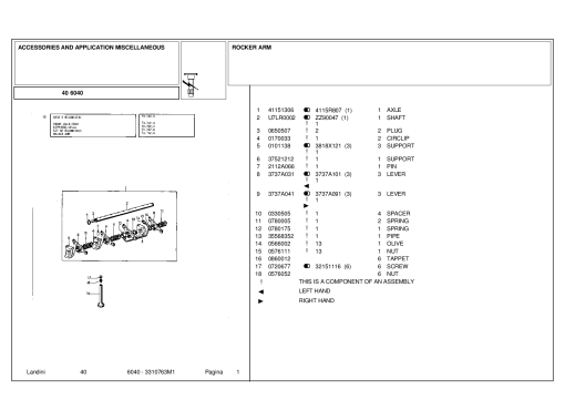 Landini 40 6040 Accessories Parts manual catalog PDF Download