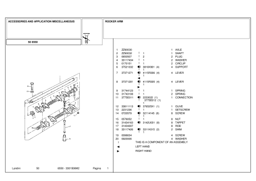 Landini 50 6550 Accessories Parts manual catalog PDF Download