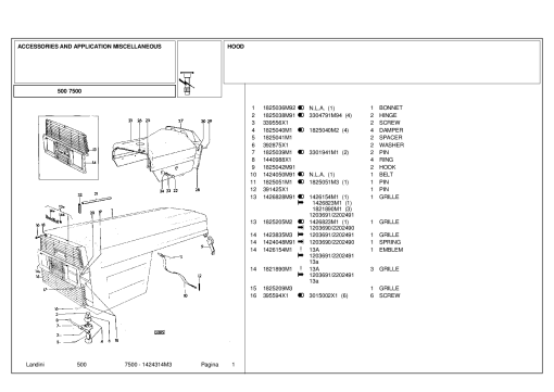 Landini 500 7500 Accessories Parts manual catalog PDF Download