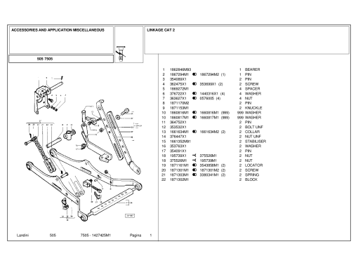 Landini 505 7505 Accessories Parts manual catalog PDF Download
