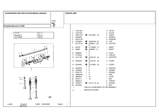 Landini Cingolati Meccanic C4500 Accessories Parts manual catalog PDF Download